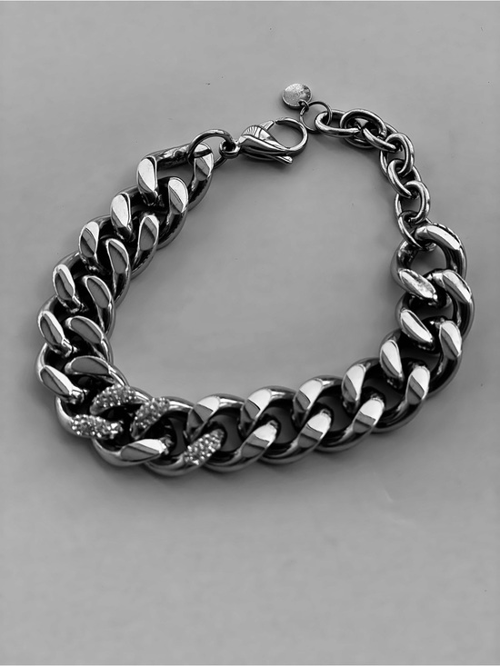 Jewelry - Stainless steel 316L Curb Chain Bracelet with Pave Accent for Women